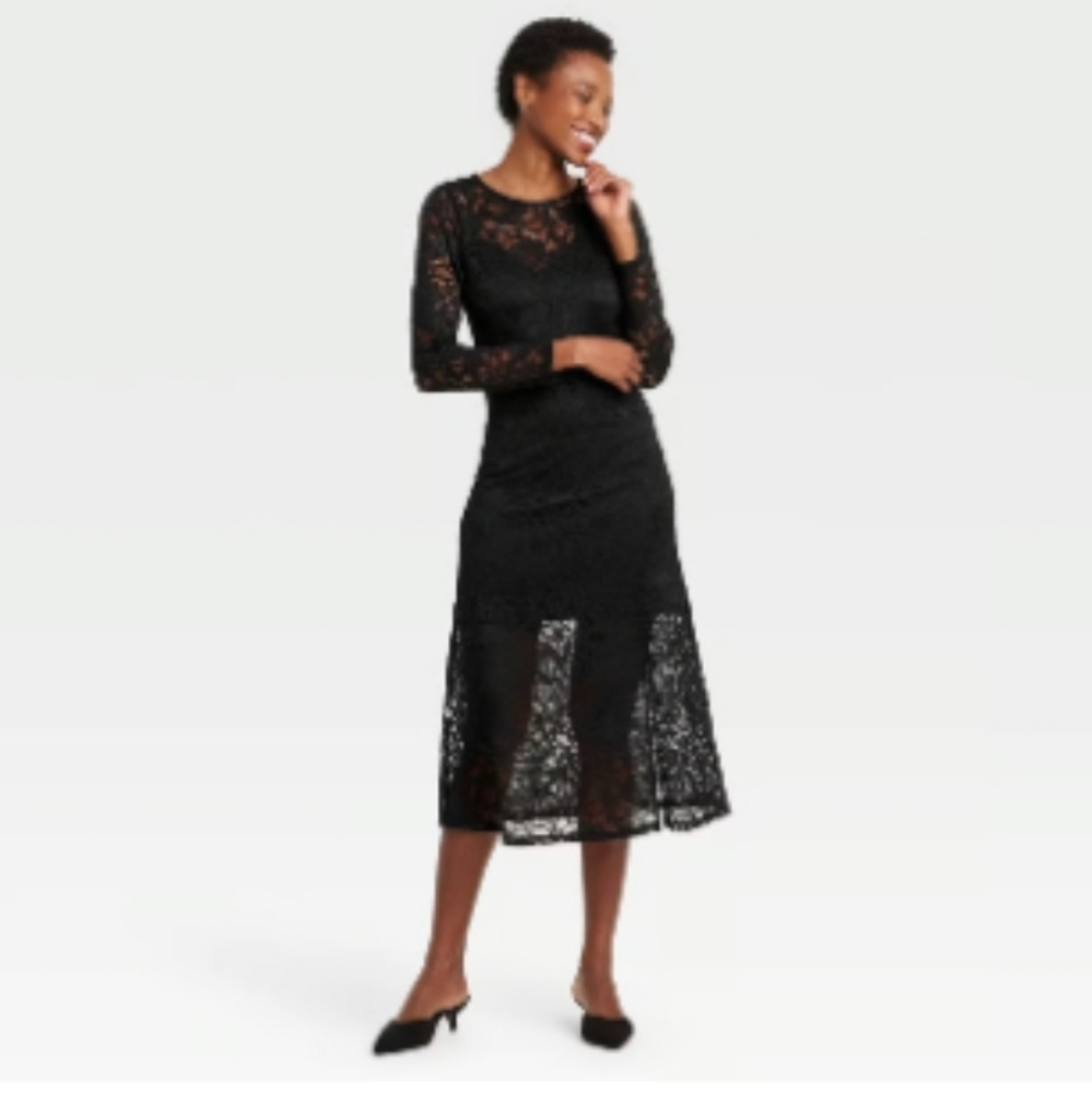 A New DAY Elegant Black Lace Midi Dress. Size M